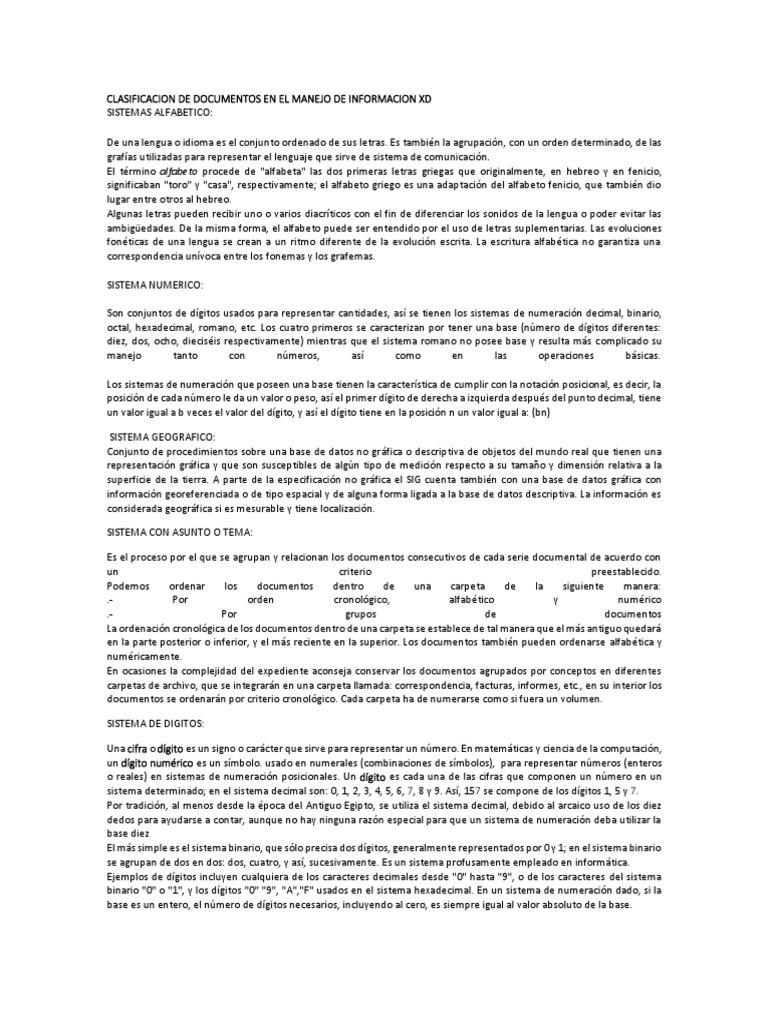 Clasificacion de Documentos en El Manejo de Informacion XD PDF