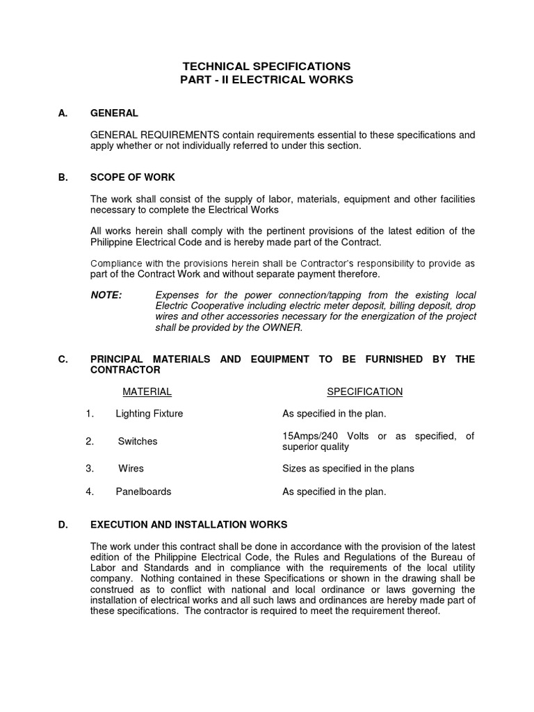 Electrical Works Specifications Philippines | PDF | Electrical ...