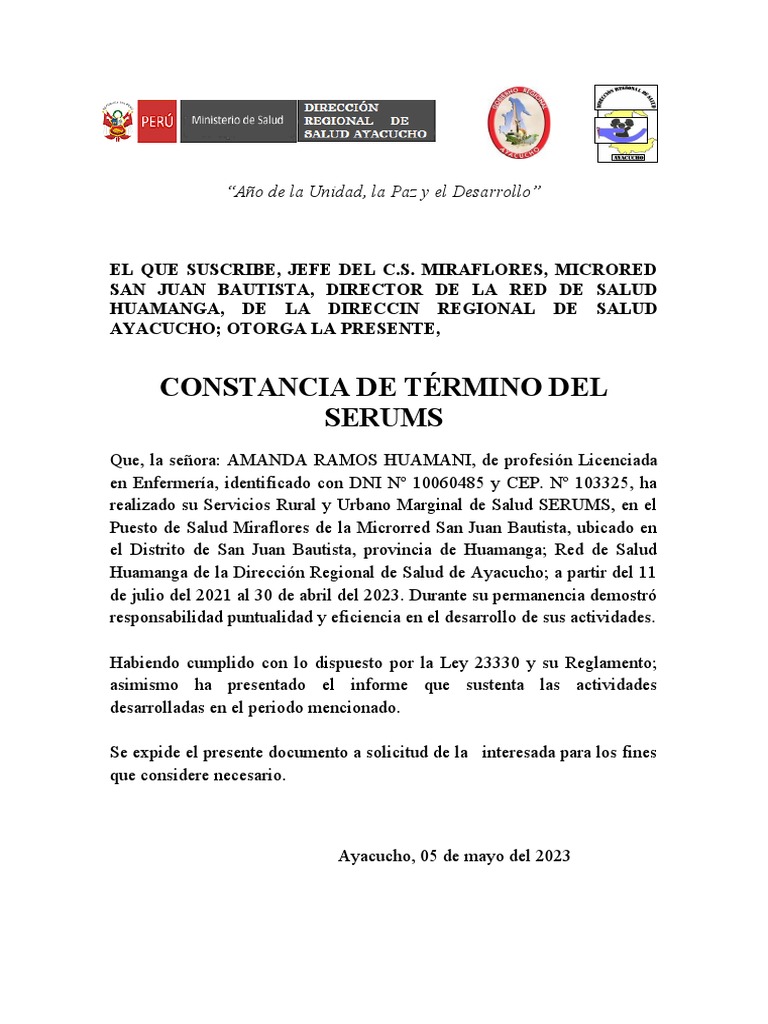Constancias de Terminos de Serums | PDF
