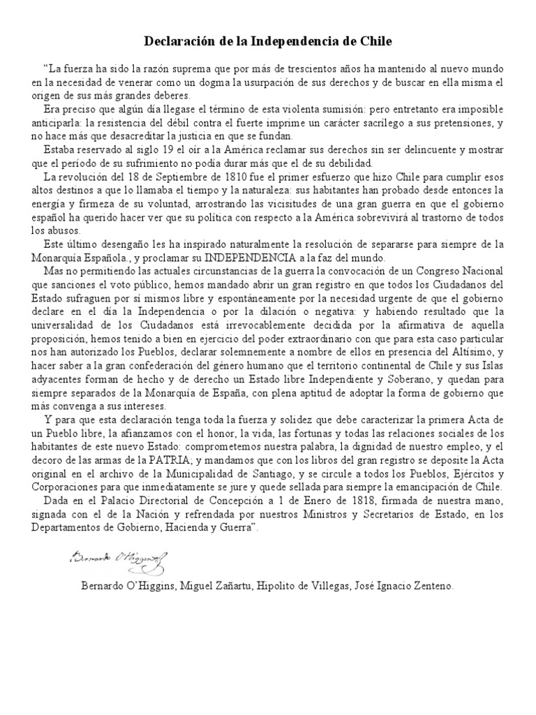 Declaración de La Independencia de Chile PDF