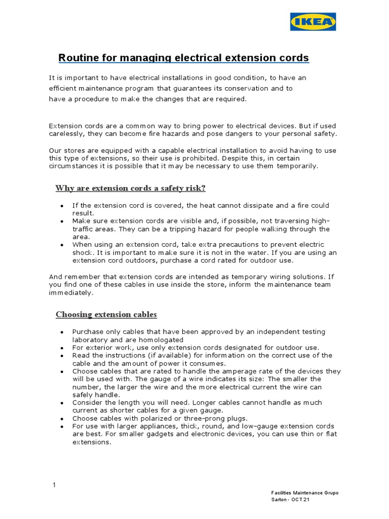 Routine For Managing Electrical Extension Cords Rutina Cables de