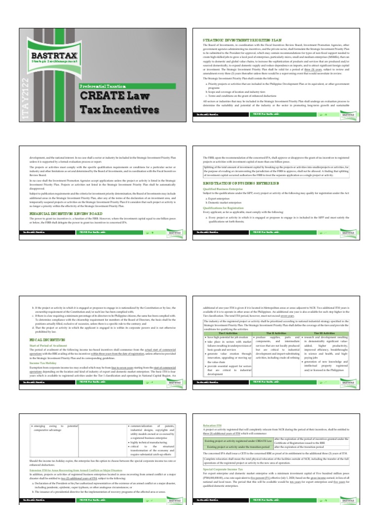 CREATE Law Tax Incentives Overview | PDF