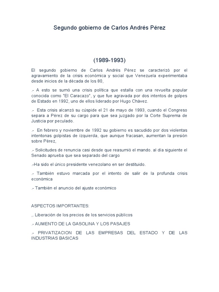 Segundo Gobierno de Carlos Andrés Pérez PDF