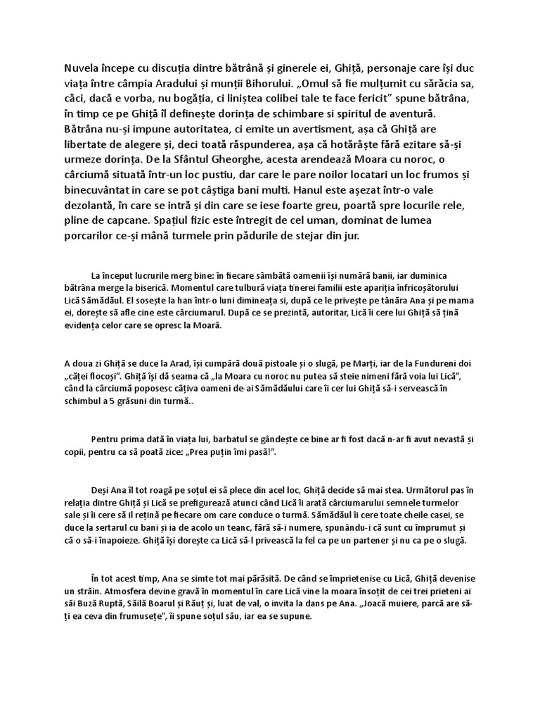 Relatia Incipit Final Moara Cu Noroc Moara Cu Noroc-Rezumat | PDF