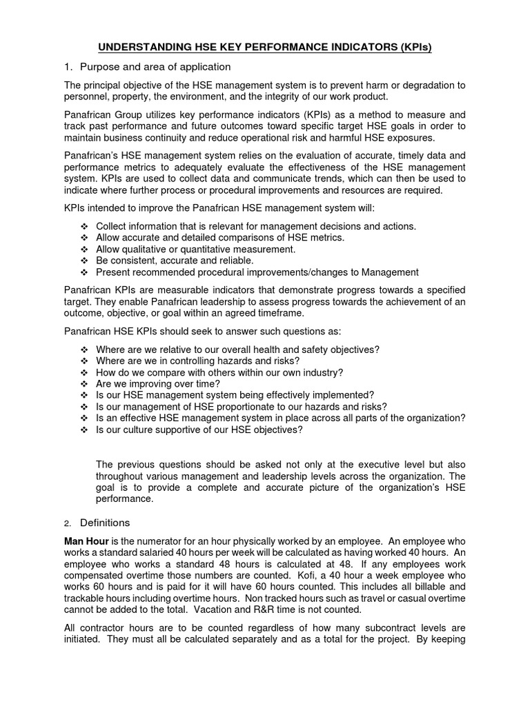 HSE Key Performance Indicators Overview | PDF | Performance Indicator ...