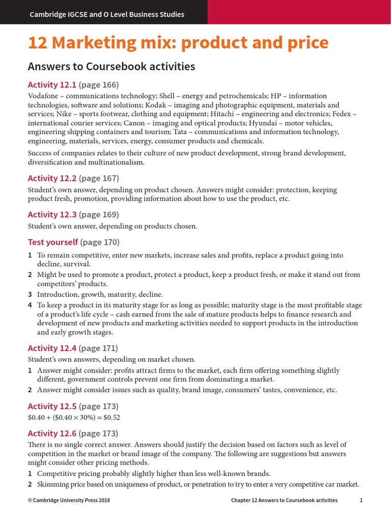 IGCSE-OL - Bus - CH - 12 - Answers To CB Activities | PDF