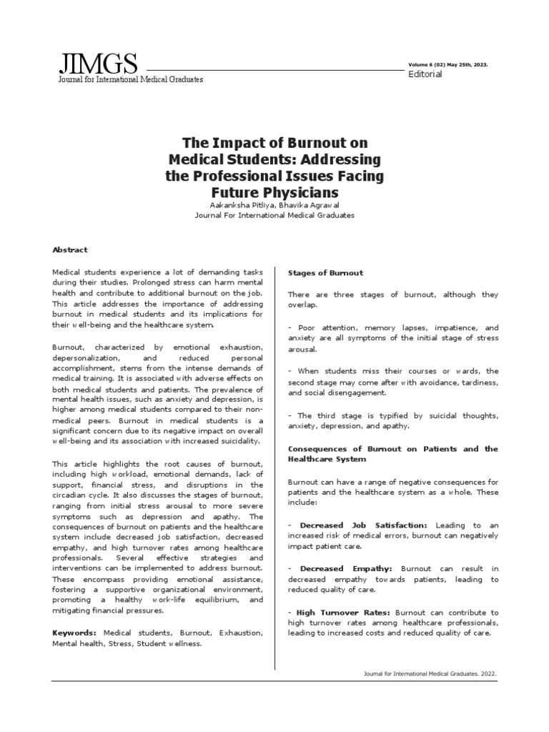 The Impact of Burnout On Medical Students | PDF | Occupational Burnout ...