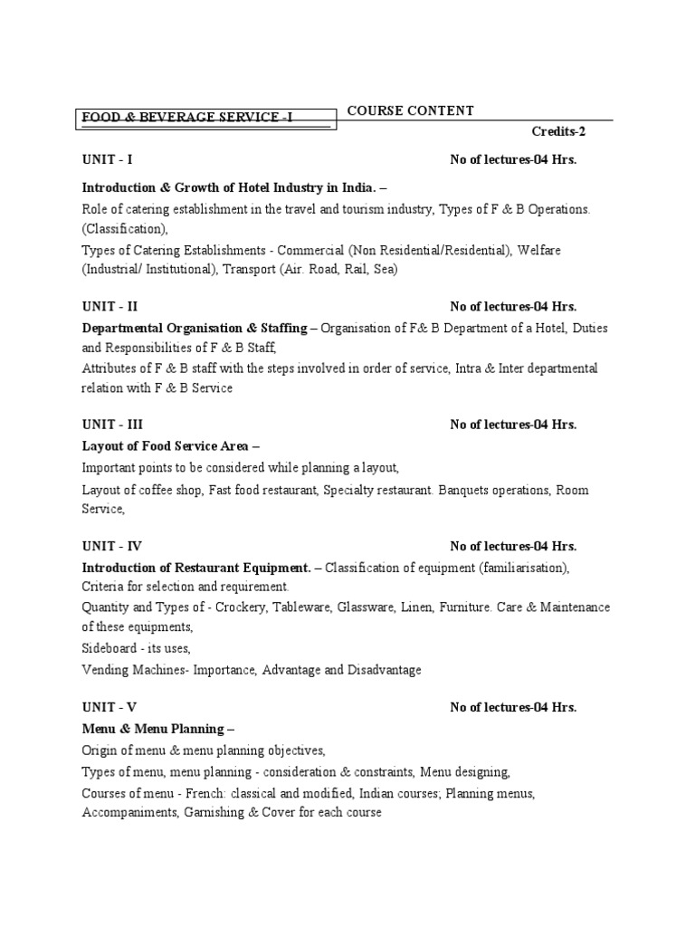 FNB 1st and 5th Sem | PDF | Menu | Cocktails