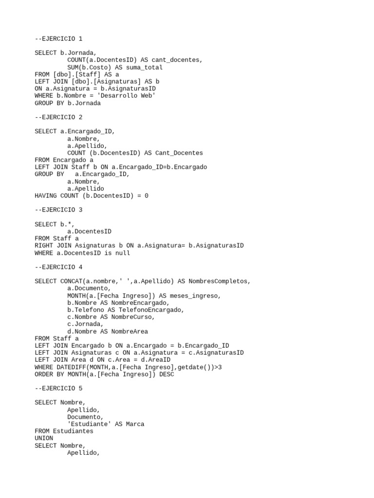 Ejercicios sql pdf