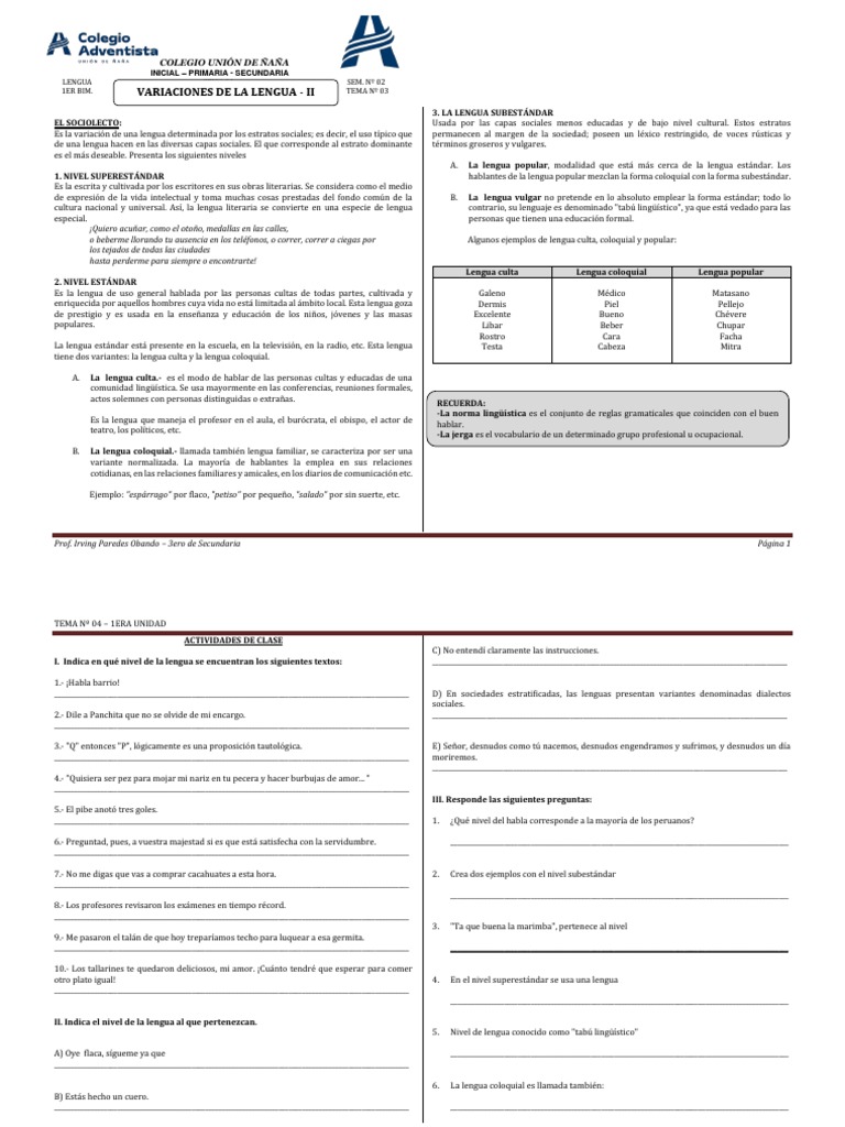Lengua Semana 2 - Tema 3 (Variaciones Linguisticas Ii) | PDF ...