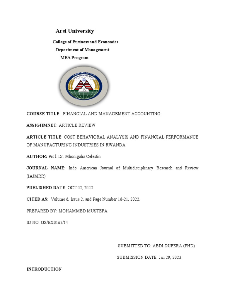 Mohammed Mustefa (Article Review) | PDF