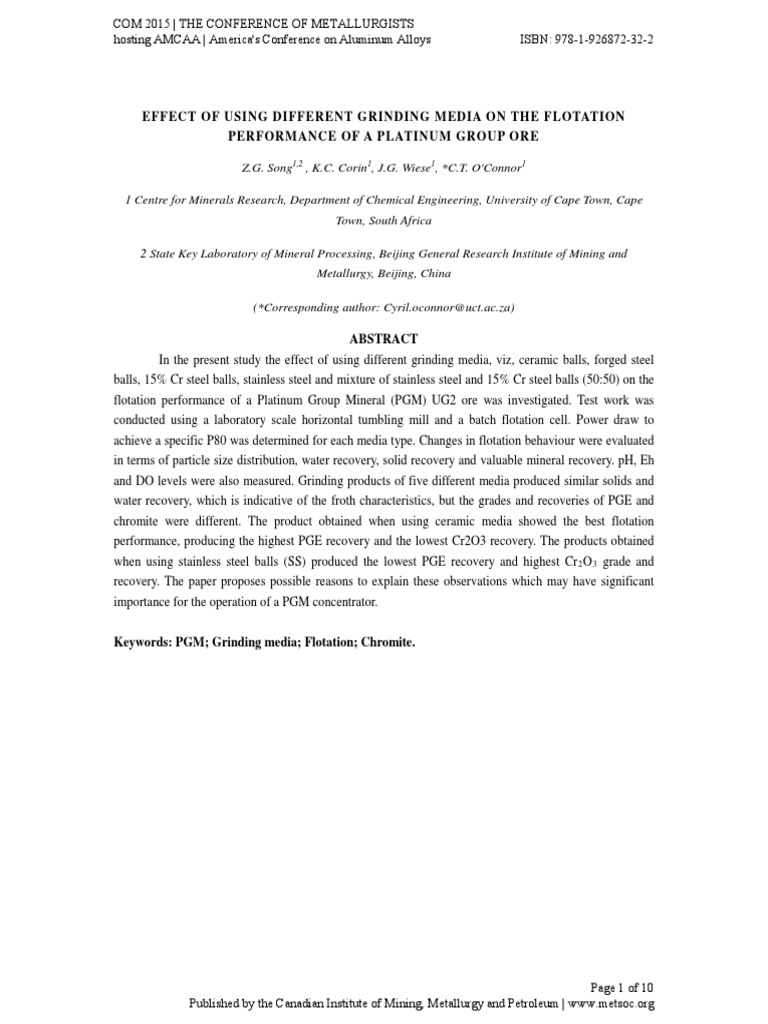 Effect Of Using Different Grinding Media On The Flotation Performance
