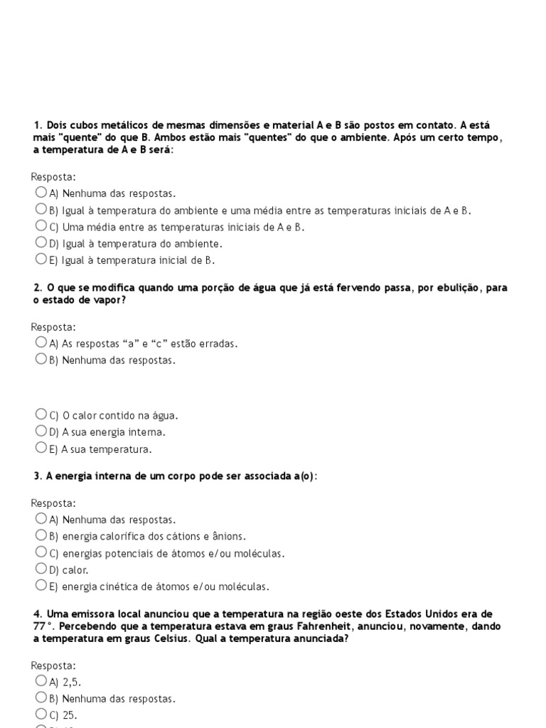 Prova 03 | PDF | Temperatura | Calor