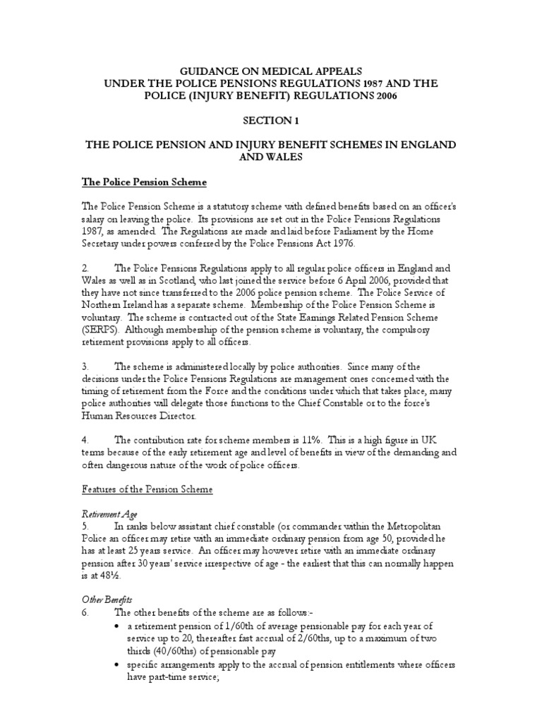 Police Injury Pensions Home Office Guidance To PMABs The Schemes