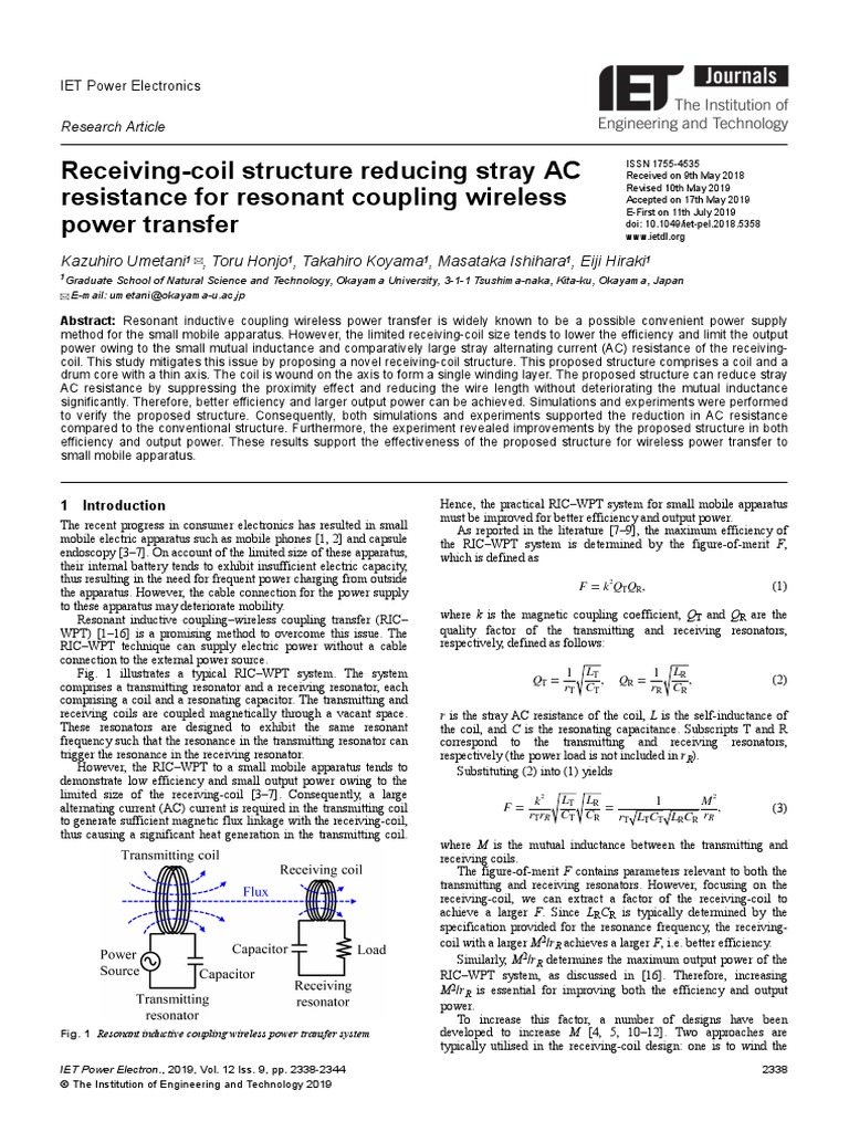 Receiving-Coil Structure Reducing Stray AC Resista | PDF | Inductor ...