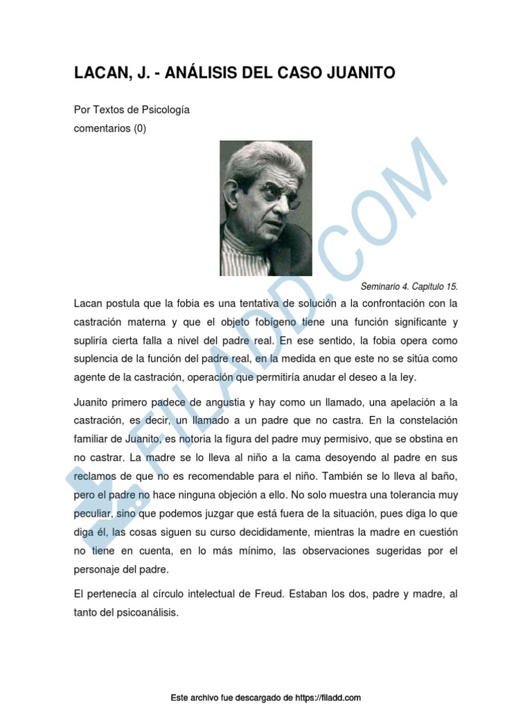 Lacan Analisis Del Caso Juanito | PDF