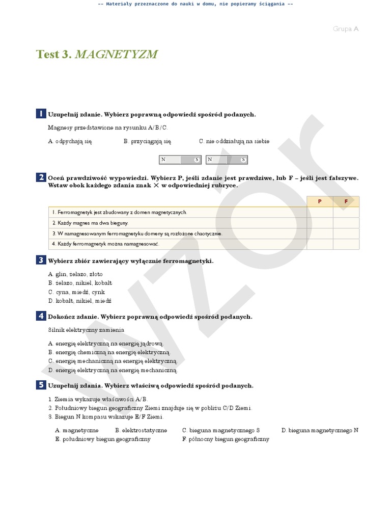 Test Z Fizyki Klasa 8 Dział 1 Spotkanie Z Fizyką - Klasa 8 - Dział 3 - Sprawdzian | PDF