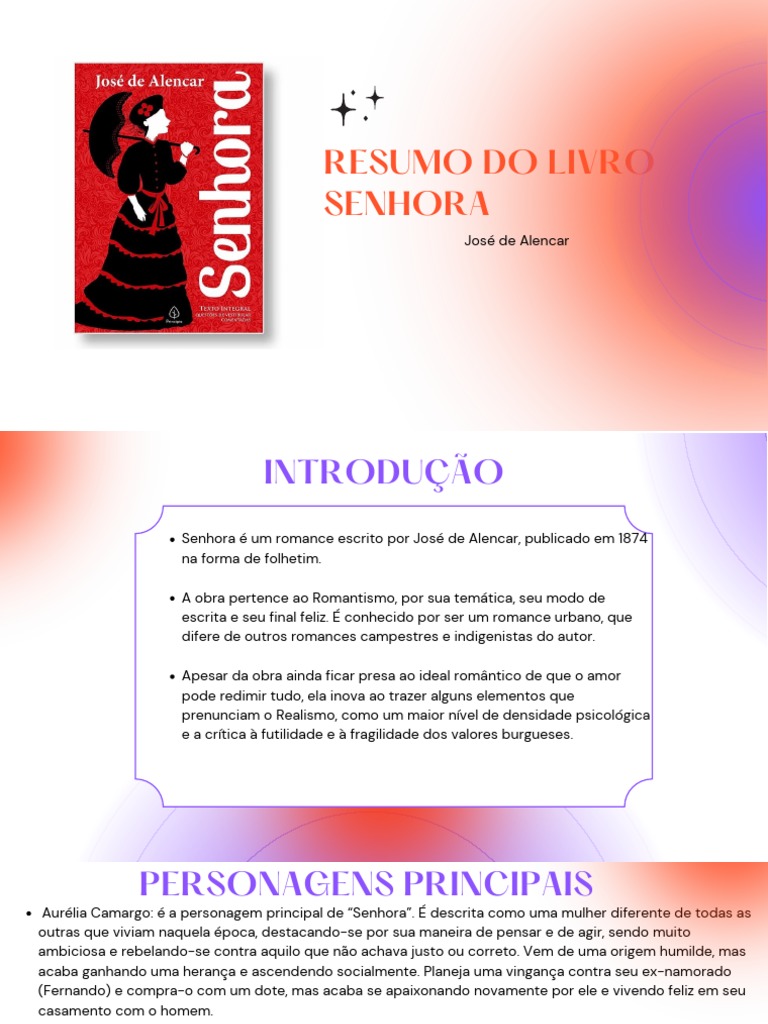 Resumo Do Livro Senhora: José de Alencar | PDF
