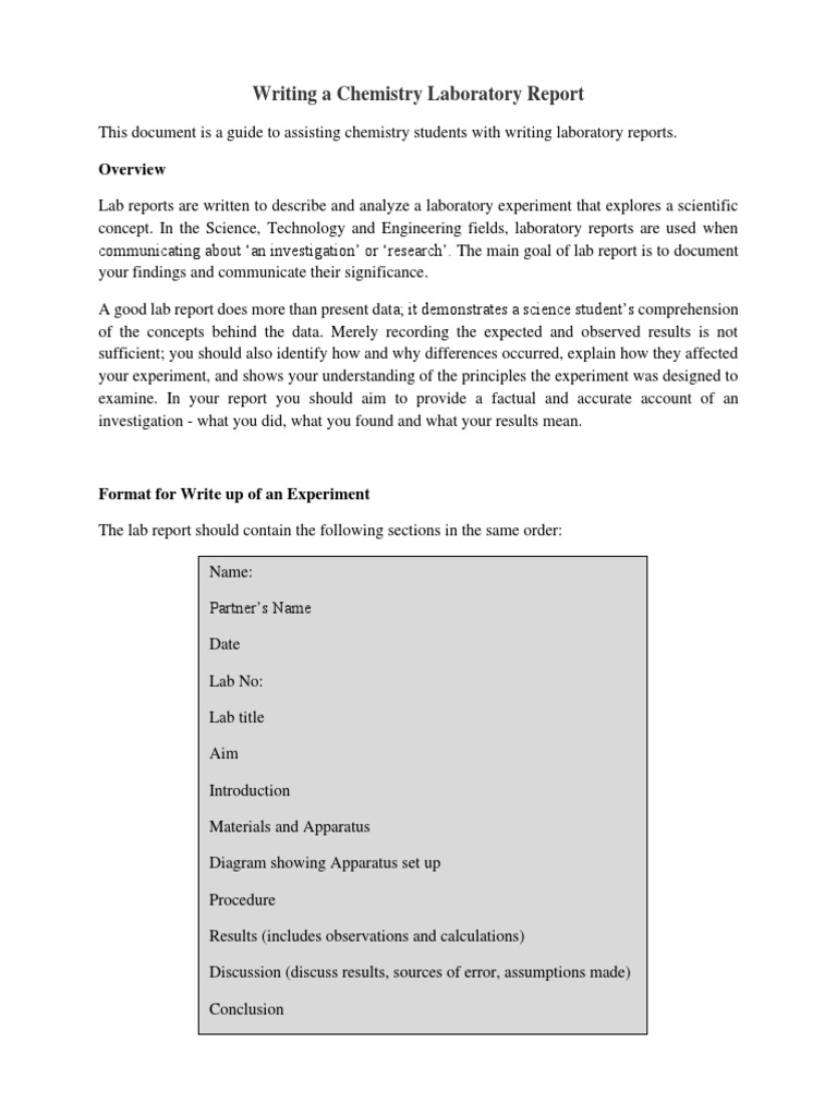 Writing A Chemistry Laboratory Report PDF