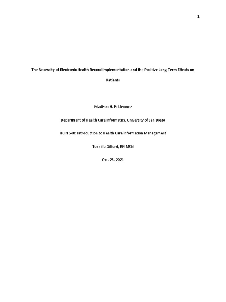 Benefits of Electronic Health Records | PDF | Electronic Health Record ...