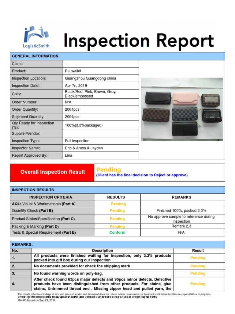 PU Wallet Inspection Report | PDF