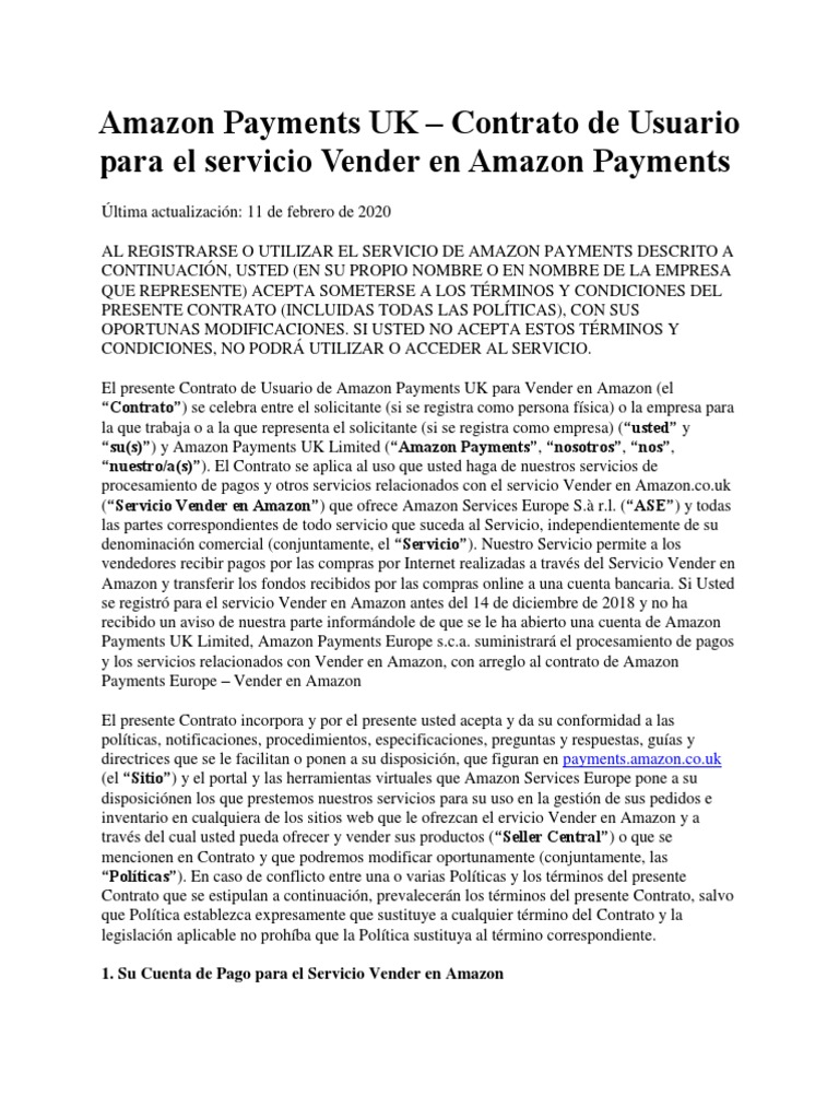 Amazon payments uk contrato de usuario para el servicio vender en