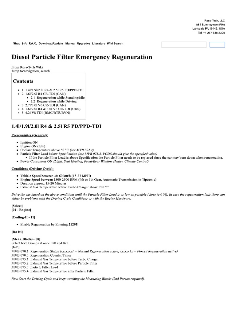 Diesel Particle Filter Emergency Regeneration RossTech Wiki PDF