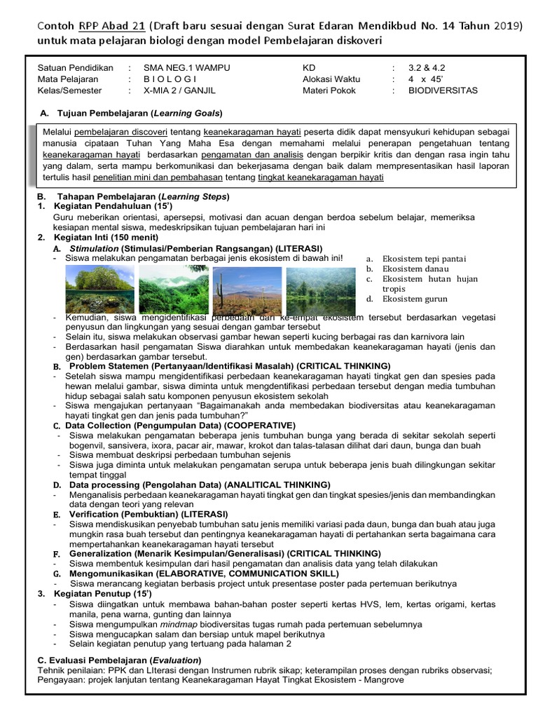 RPP Biologi: Pembelajaran Biodiversitas dan Virus | PDF