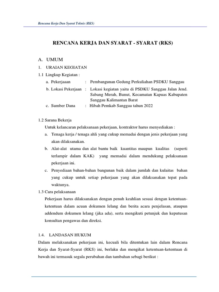 Rencana Kerja dan Syarat Teknis RKS | PDF | Teknologi & Rekayasa