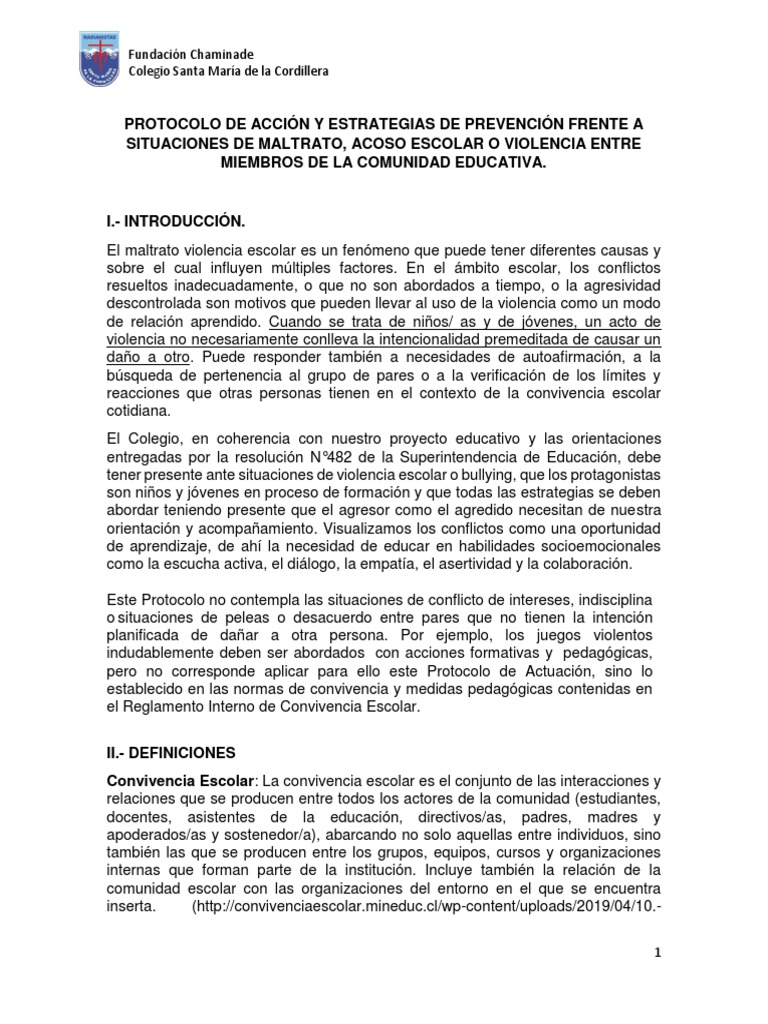 Protocolo de Prevención del Acoso Escolar | PDF | Abuso infantil ...