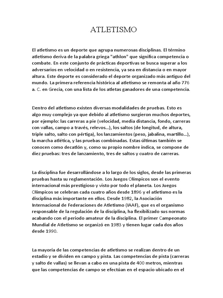 Historia y evolución del atletismo | PDF | Deporte del atletismo | Maratón