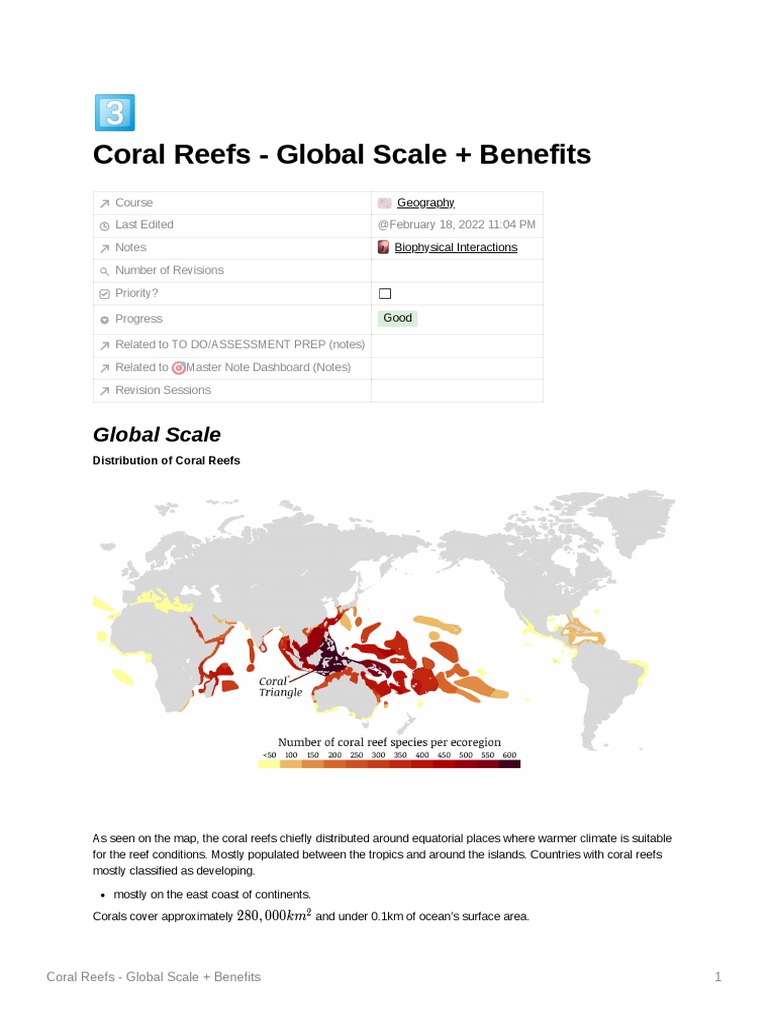 Coral Reefs Global Scale and Benefits PDF Coral Reef Coral