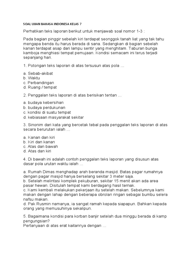 Soal Ujian Bahasa Indonesa Pdf