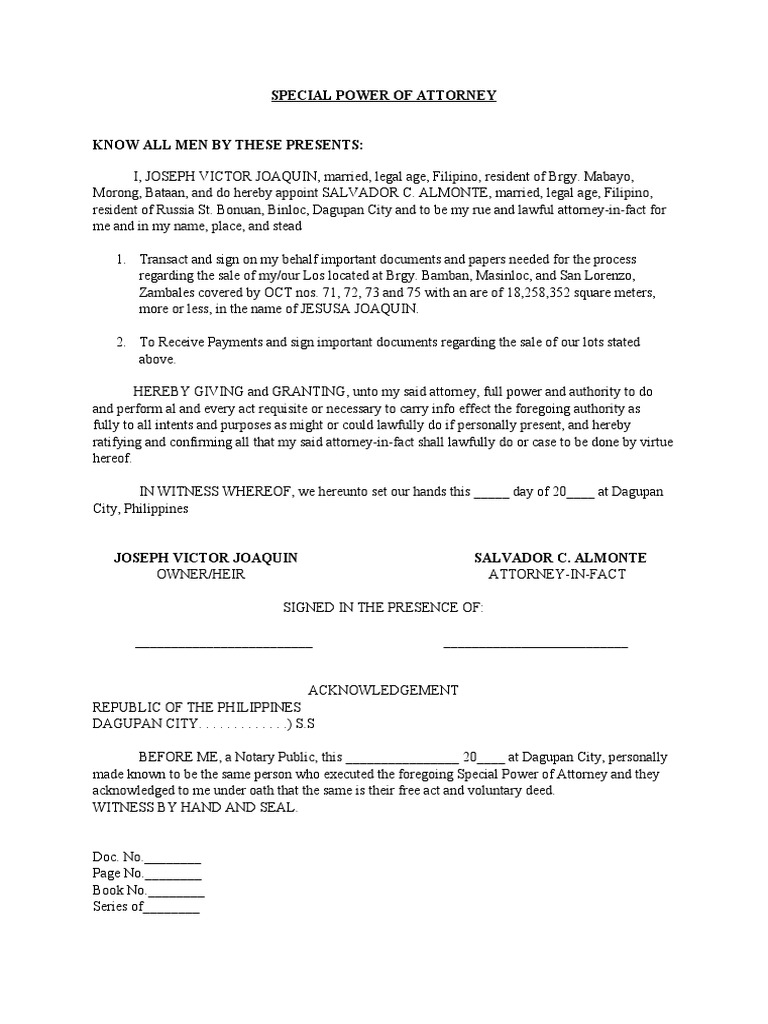 Special power of attorney download free pdf power of attorney