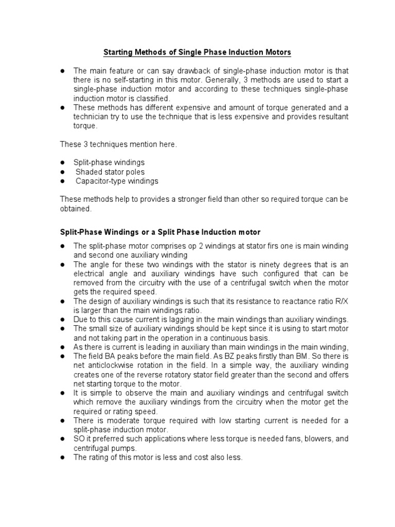 Starting Methods of Single Phase Induction Motors PDF Electric