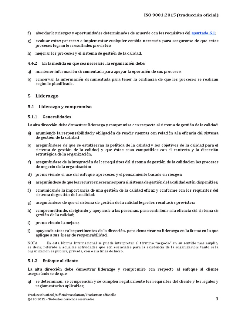 ISO 9001:2015 - Requisitos y Liderazgo | PDF | Gestión de la calidad ...