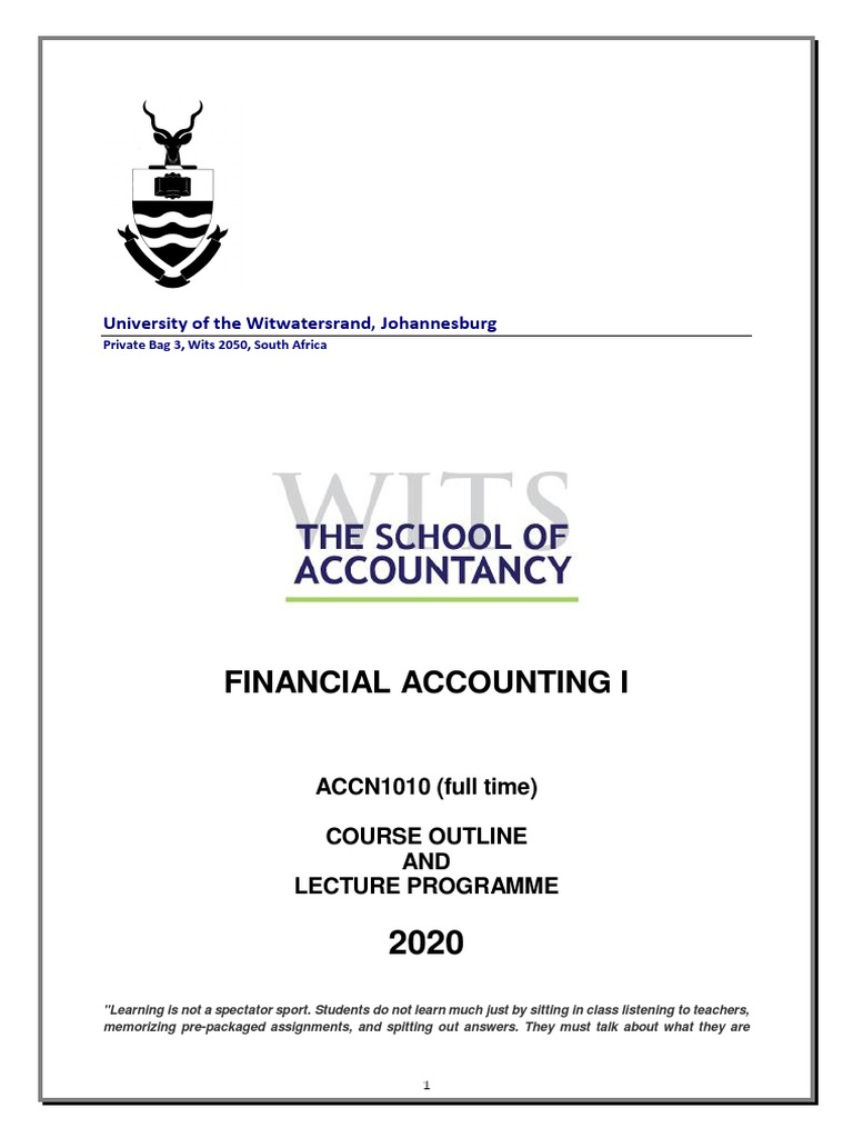Financial Accounting I Course Outline 2020 | PDF