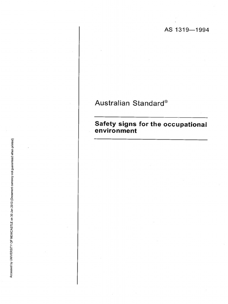 Australian Standard 1319 Safety Signs For The Occupational Environment