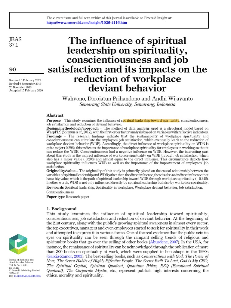 The Influence of Spiritual Leadership On Spirituality ...