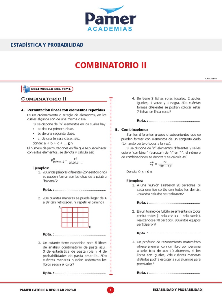 Combinatoria: Permutaciones y Combinaciones | PDF | Combinatoria | Permutación
