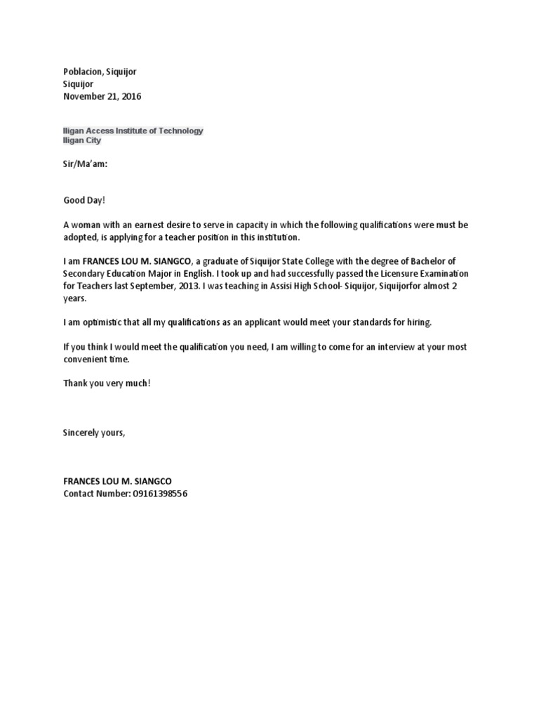 Application Letter(Iligan) | PDF