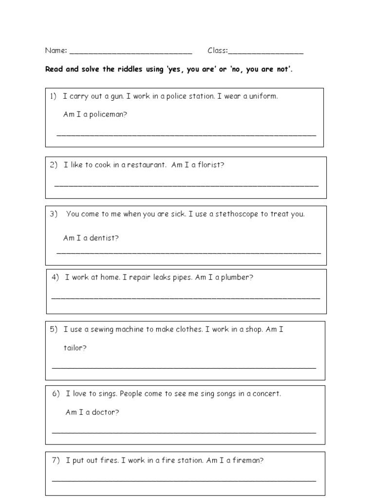 Read and Solve The Riddles Using Yes, You Are' or No, You Are Not ...