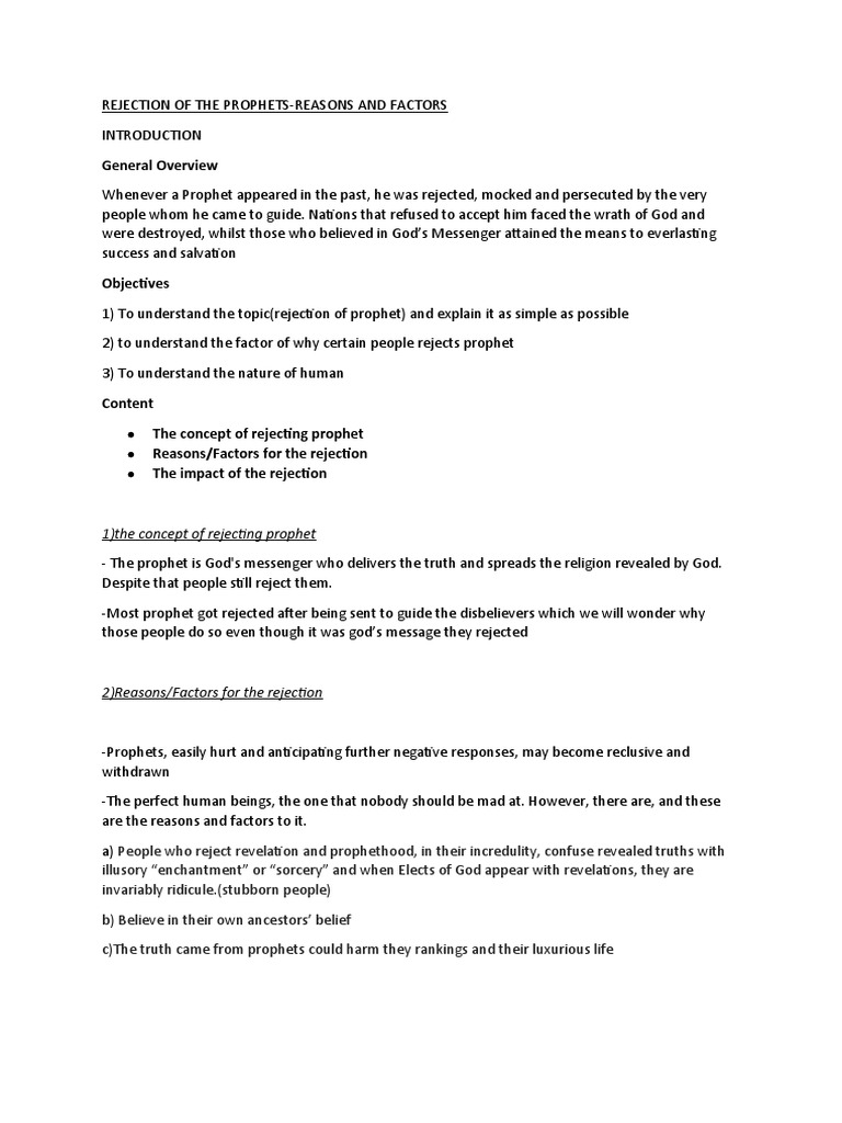 Reasons for Rejecting Prophets | PDF | Prophets And Messengers In Islam ...