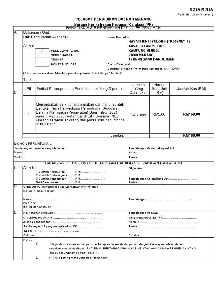 Contoh Nota Minta | PDF