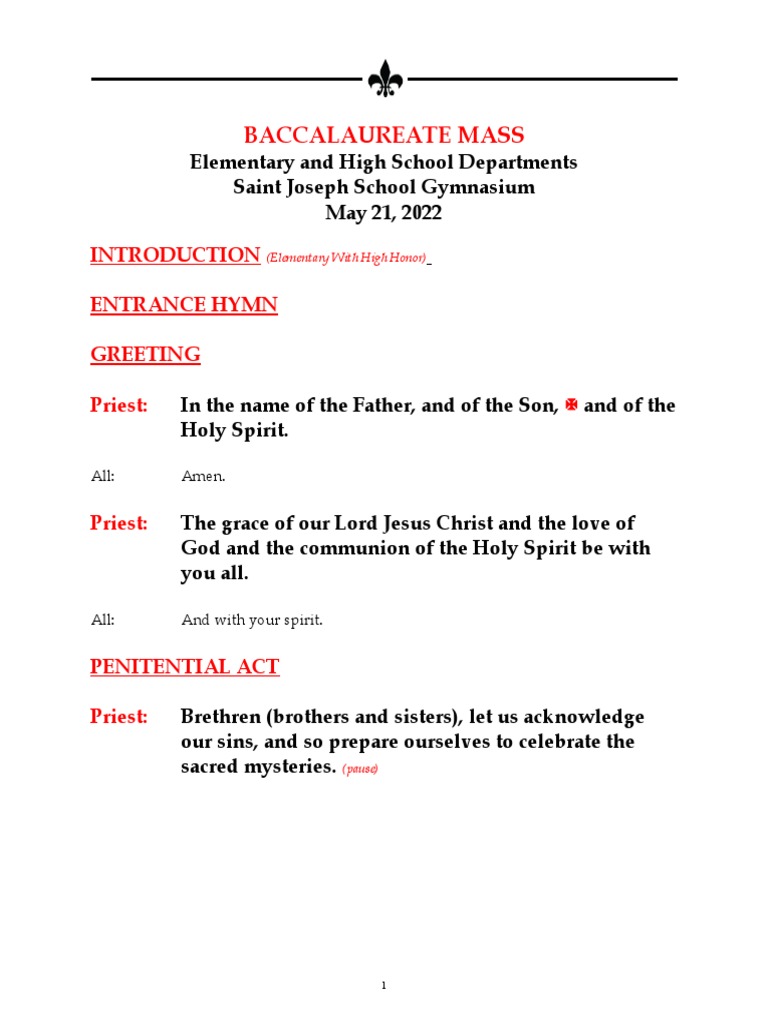 Baccalaureate Mass Program 2022 | PDF | Religion & Spirituality