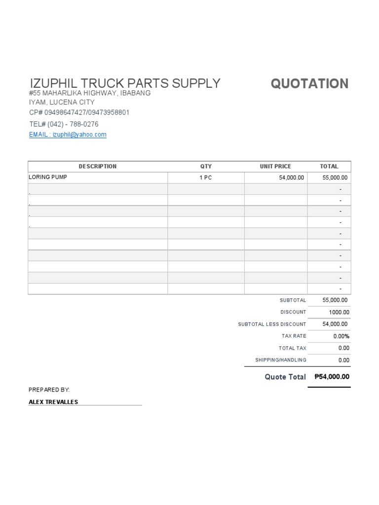 Isuzu Truck Parts Quotation | PDF