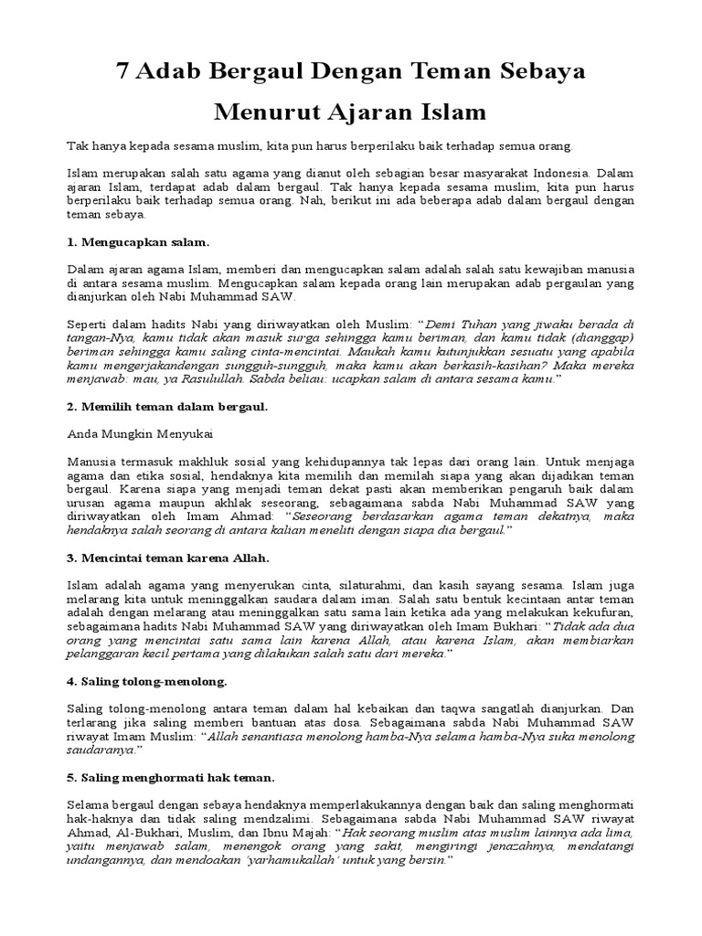 Adab Bergaul Sesama Teman Sebaya | PDF