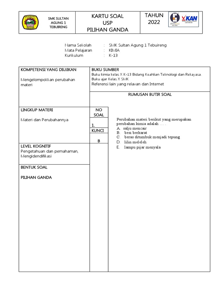 Form Kartu Soal-Usp | PDF