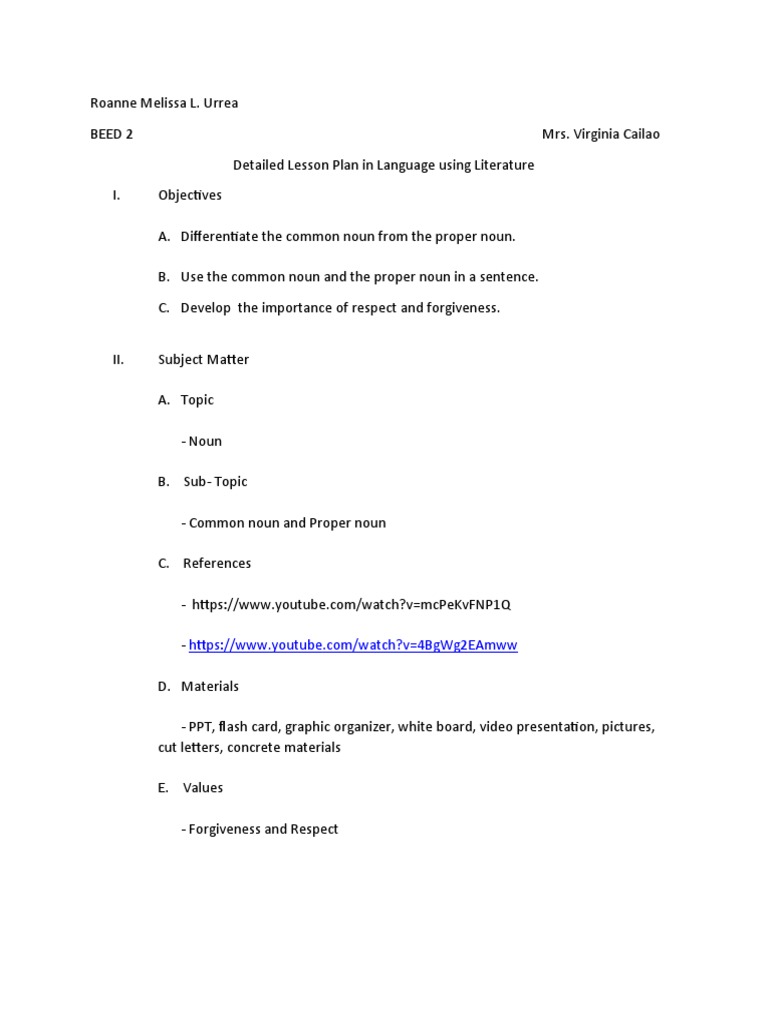 Noun Lesson Plan: Common vs. Proper | PDF | Lesson Plan | Grammar