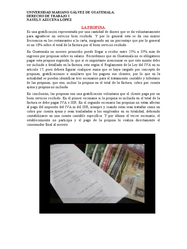 Tratamiento Fiscal de Propinas en Guatemala | PDF | Finanzas y dinero ...